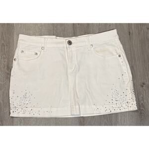 Vanilla Star Denim Mini Skirt White With Rhinestones Junior Size 10-11 Waist 30”